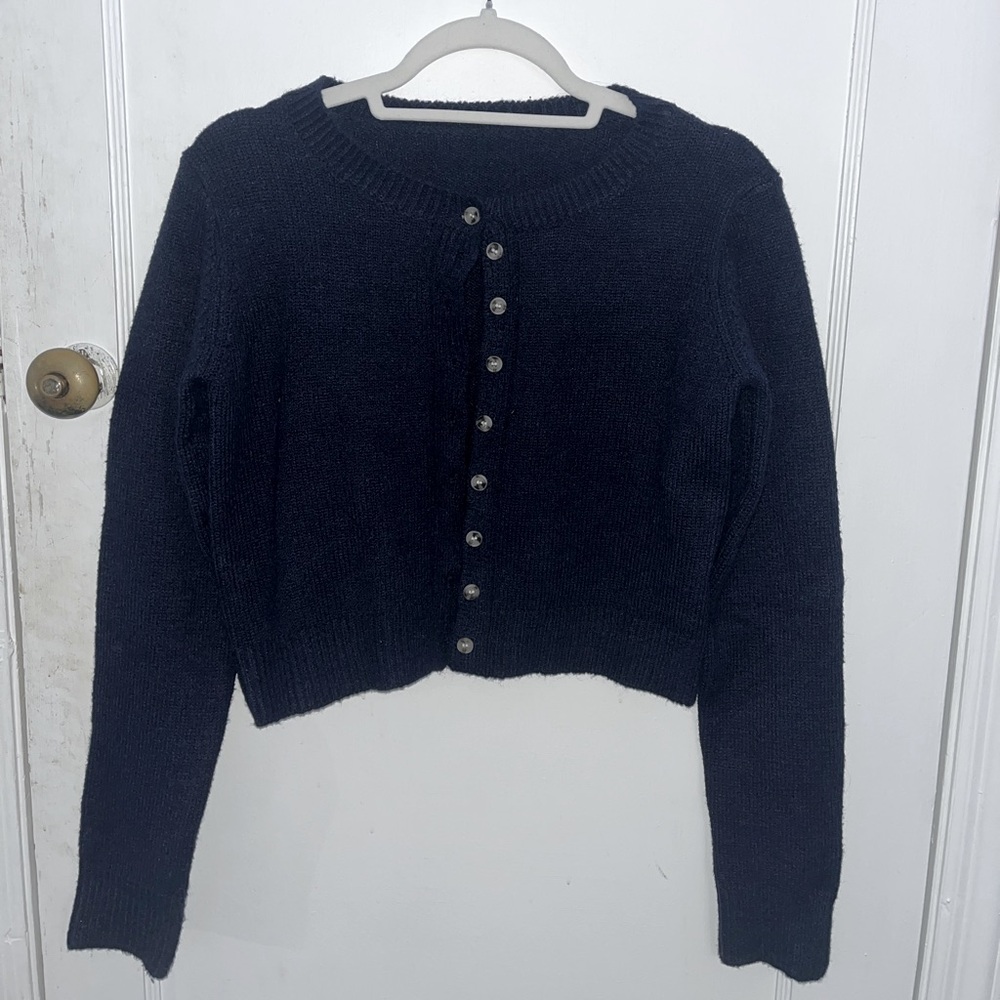Navy blue button up cardigan
